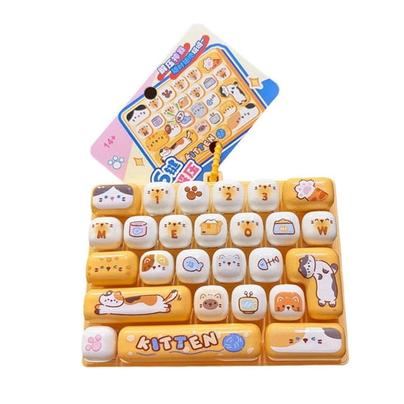 26-Key Keyboard Fidget Toy with Keychain, Cute Animal Diary Finger Clicker Toy for Desk School Travel, 5.31 x 3.86 in