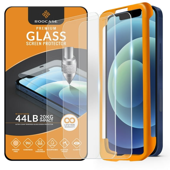 ROOCASE Glass Screen Protector for Apple iPhone 12 Mini, (5.4 Inch), Case Friendly Tempered Glass Front Cover Protection with Alignment Frame, Pack of 3
