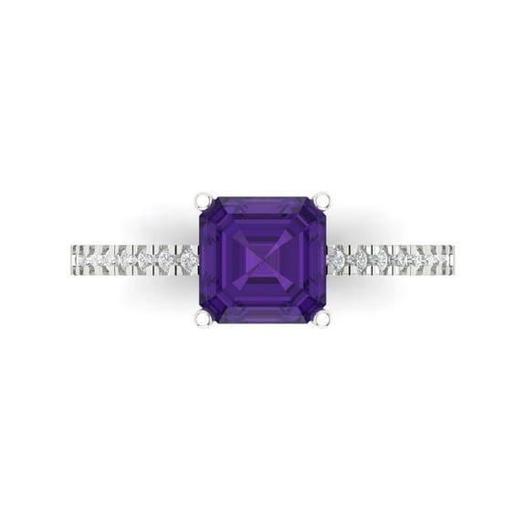 Clara Pucci 14K White Gold 2.7ct Amethyst Solitaire with Accents Ring