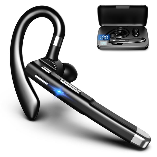 Auriculares Bluetooth con micrófono, Bluetooth 5.1, CVC 8.0 Dual Mic, con estuche de carga LED, función manos libres HD, dos dispositivos conectados para teléfonos inteligentes y tabletas