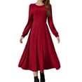 thumbnail image 4 of Womens Crew Neck Long Sleeve Spring Fall Dresses,Women's Fashion Round Neck Long Sleeve Solid Colour Casual Maxi Dress With Ribbed Trim And Fringe Detail Red, 4 of 9