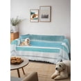 thumbnail image 6 of Teal Nordic Style Stripes Couch Cover for Dogs, Turquoise Texture Washable Sofa Covers Slipcover for Pets Dogs Futon Cover, Couch Recliner Covers, Oversized Chair Slipcover 71"x91", 6 of 9