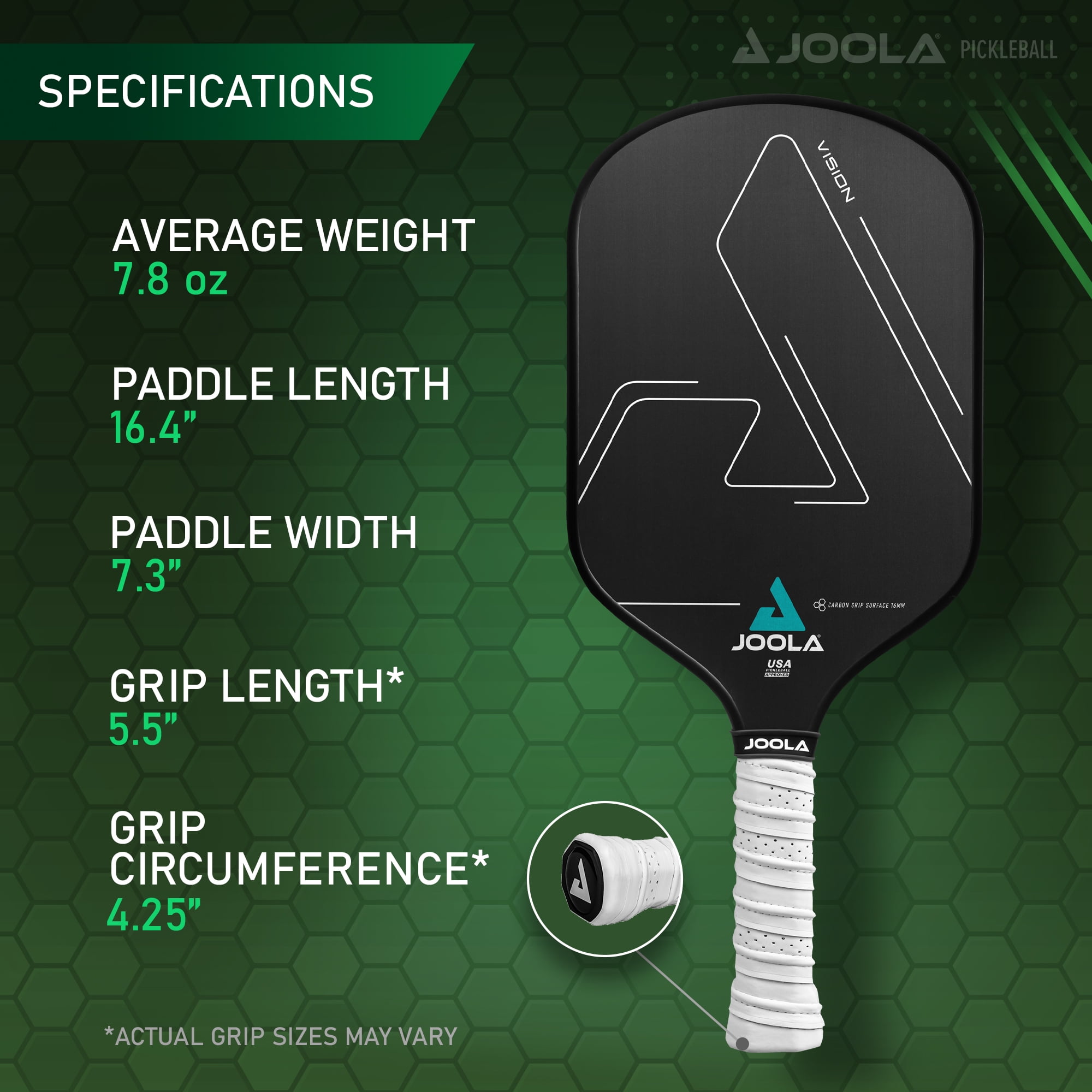 JOOLA Vision CGS 16mm Pickleball Paddle, Black, Weight 7.8 ounces