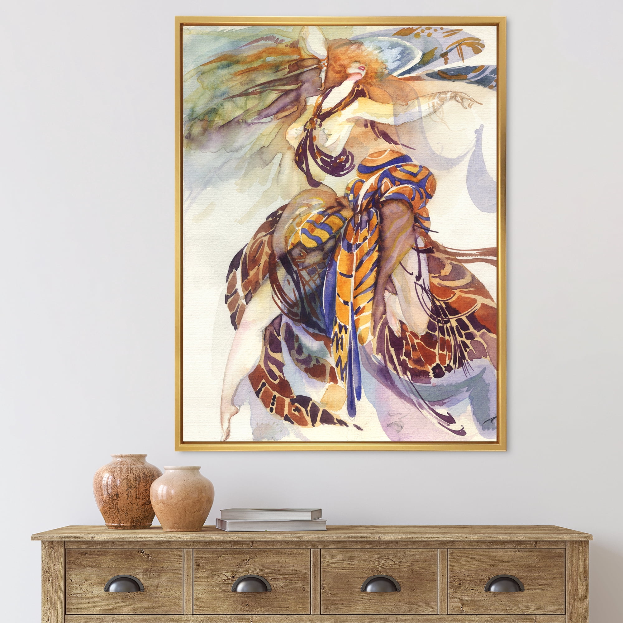 Designart 'Allegory of Paradise Bird Woman Portrait' Traditional Framed Canvas Wall Art Print
