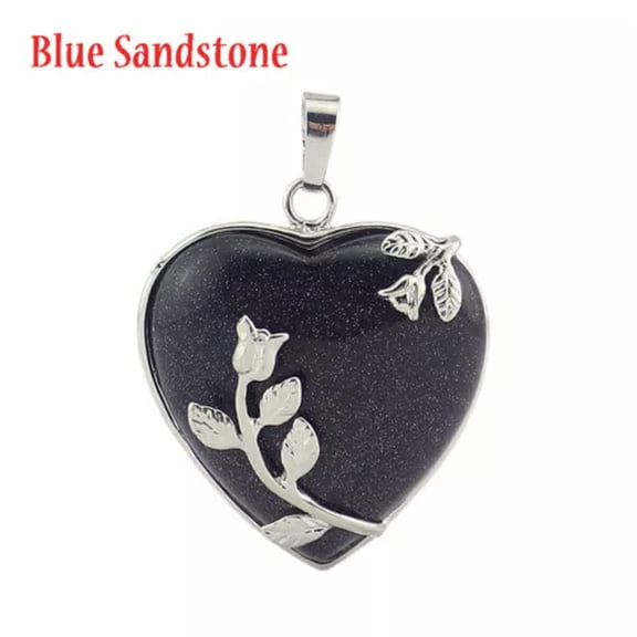 HOOUN Natural Heart Shape Gemstone Flower Leaf Crystal Healing Chakra Stone Pendant-Blue Sandstone