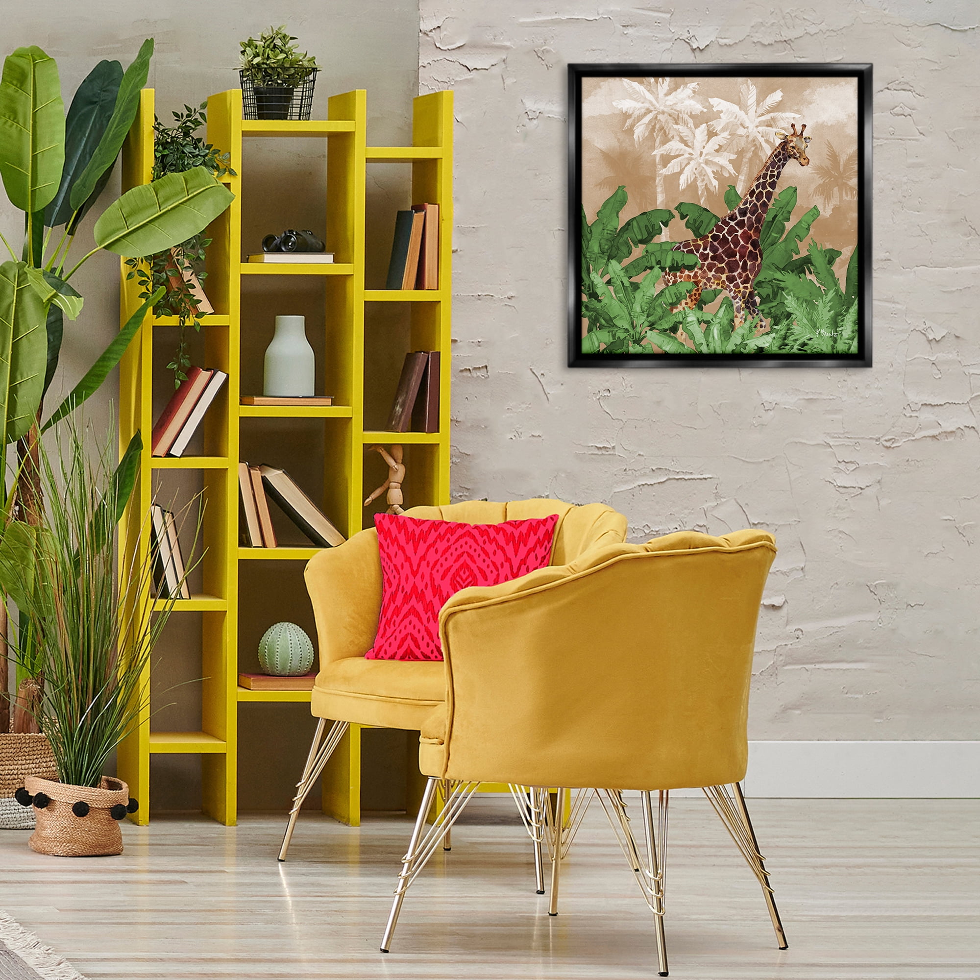 Stupell Industries Jungle Life Giraffe Animals & Insects Painting Black Floater Framed Canvas Art Print Wall Art, 25 x 25