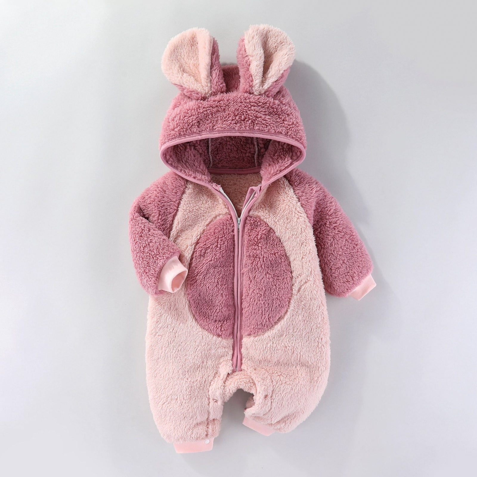 XDZJLR Fleece Baby Pajamas Infant Long Sleeve Cartoon Hooded Romper Newborn Jumpsuit Pink 0-3 Months
