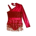 thumbnail image 6 of iiniim Girls Sequins Tassels Metallic Latin Dance Leotard Dress Ballroom Dancewear Samba Dancwear Red 16, 6 of 7