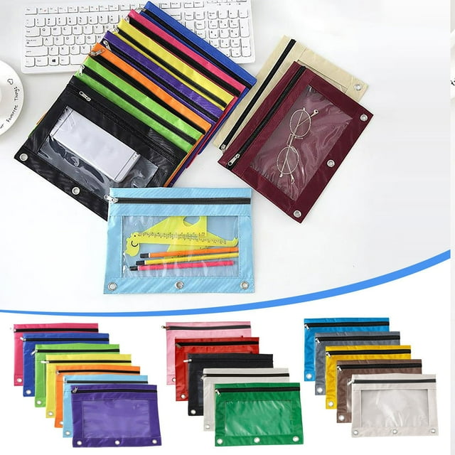 Wzzjkit 2pc Pencil Case Cloth Eyelet Binder B5 Office Storage File Bag with Three Holes and Zipper Pencil Bag