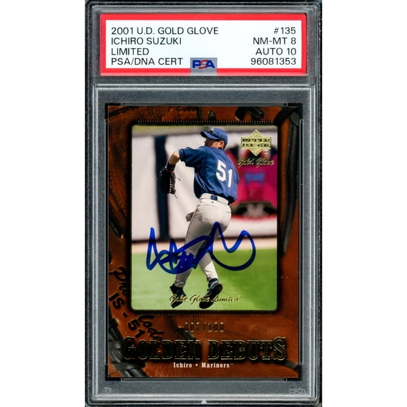 Ichiro Suzuki Autographed 2001 Upper Deck UD Gold Glove Limited Rookie Card #135 Seattle Mariners PSA 8 Auto Grade Gem Mint 10 #7/100 PSA/DNA #96081353