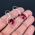thumbnail image 4 of Mozambique Garnet 925 Sterling Silver Oval Gemstone Jewelry Earring 1.7" VJ 408, 4 of 5