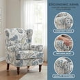 thumbnail image 6 of Mid-Century Modern Blue Floral Wingback Accent Chair with Linen Fabric and Retro Wooden Legs, Comfy Reading Chair, 6 of 6