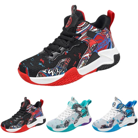 WUANDIXFA Kids Basketball Shoes, Mesh Cloth Casual Sports Basketball Shoes Breathable Comfortable Boys Sneakers for Big Kids (Red, 4)