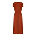 thumbnail image 5 of Dazajoo Ladies Summer Jumpsuit Summer Casual Cotton Linen Short Sleeve High Waist Wide Leg Pants Romper with Pockets for Women 2024,Orange,S, 5 of 9