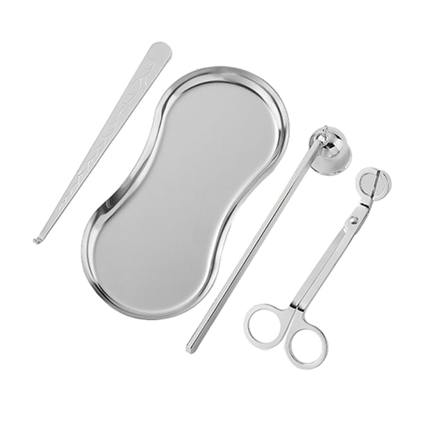 Juego de extintor de mechas de vela , herramienta profesional para el cuidado de velas de acero inoxidable con bandeja para mujeres Plateado
