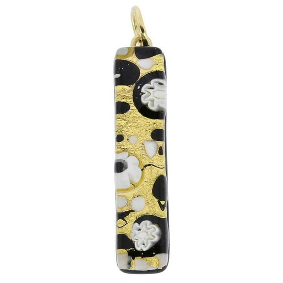 GlassOfVenice Murano Glass Venetian Reflections Stick Pendant - Black Gold