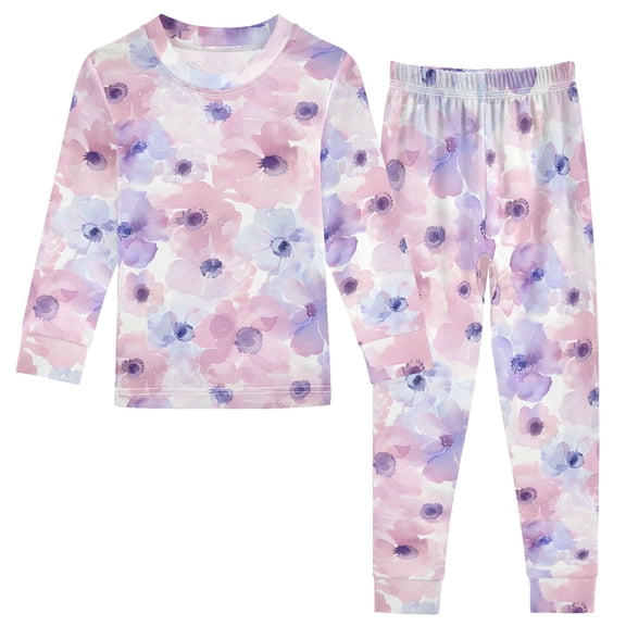 Dailycode Cotton Pajama Set Snug Fit Long Sleeve Top and Pants for 18M-8Y Sweet Watercolor Flower