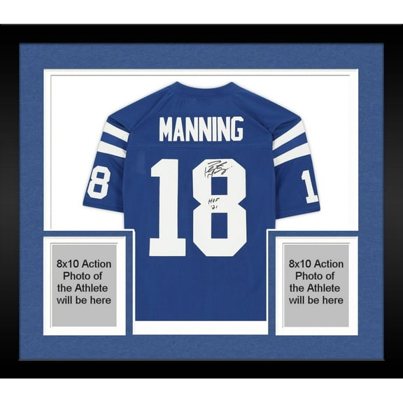 Framed Peyton Manning Indianapolis Colts Autographed Blue Mitchell & Ness Authentic Jersey with "HOF 21" Inscription - Fanatics Authentic Certified