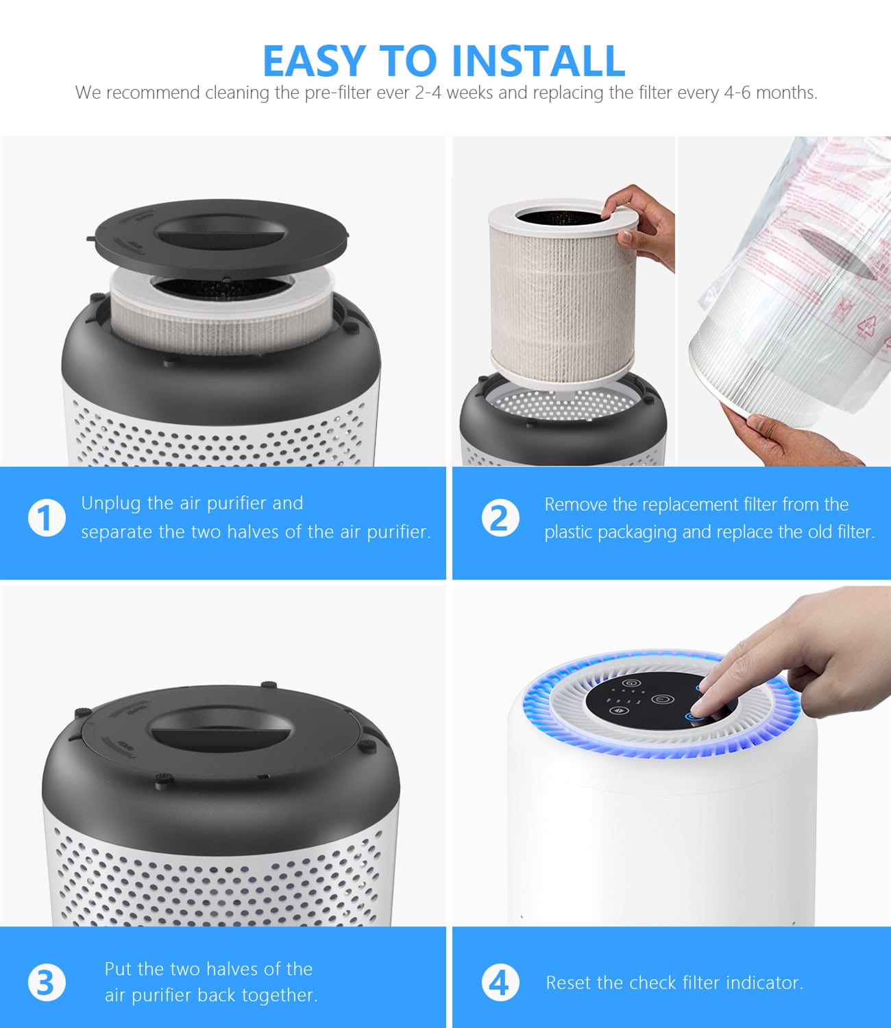 HEPA Air Purifiers for Home Bedroom, H13 True HEPA Filter Removes of Hair, Fur, Dust, Smoke, Mold, Pollen, Allergens, Odor , Quiet Mode, Ozone Free