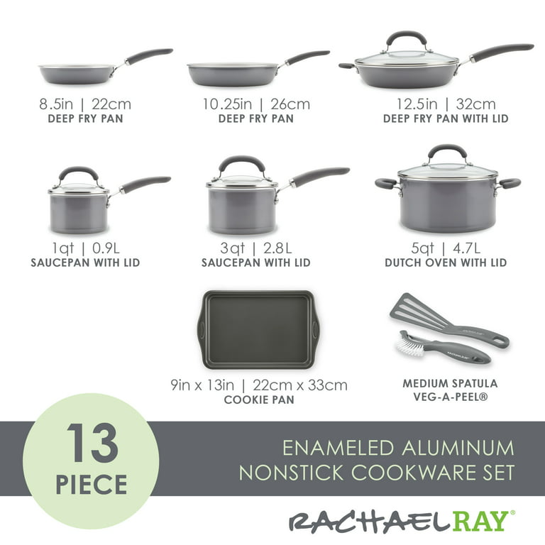 Rachael Ray 13 Pc Create Delicious Aluminum Nonstick Cookware Set, Gray  Shimmer 