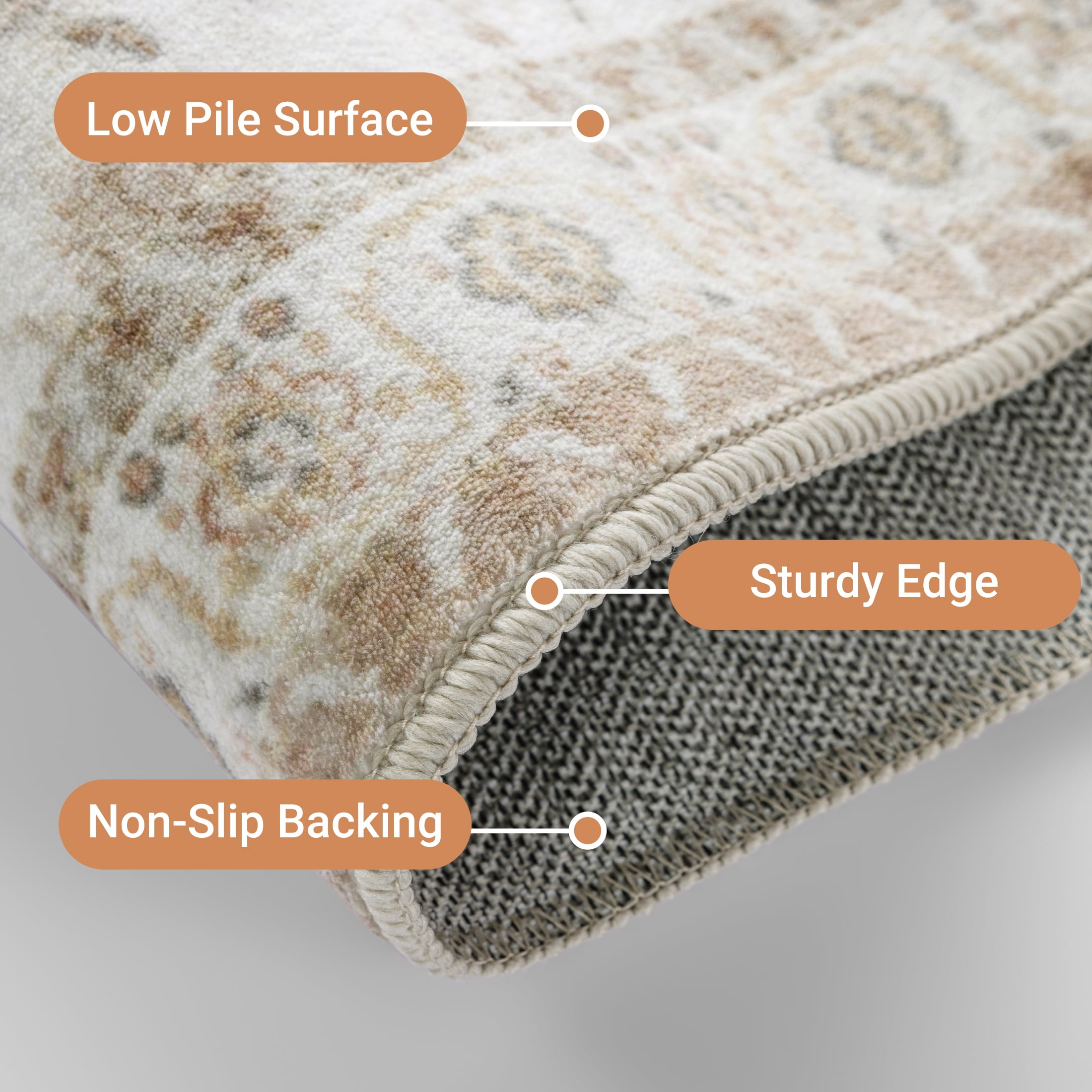 Sonoro Kate 9x12 Area Rugs for Living Room Bedroom, Non Slip Boho Machine Washable Indoor Floor Carpet, Cream