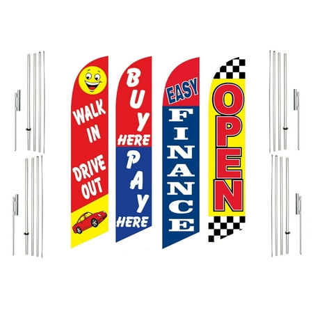 4 Swooper Flags With 4 Pole Kits Walk In Drive Out Buy Pay Here Easy Finance Open