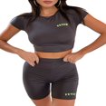 thumbnail image 1 of CNKOO Ensemble Décontracté 2 Pcs pour Femmes Manches Courtes Imprimé Lettre Crop Top + Short Survêtement, 1 of 5