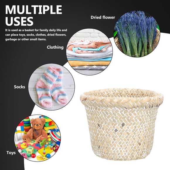 HOOWIFFY 2Pack Seagrass Storage Baskets Simple Woven Design for Office 5.89X5.89X4.72Inch