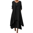 thumbnail image 1 of GDREDA Robe Maxi Décontractée pour Femme à Manches Longues, Coupe Ample, Unie, Col Rond, Ourlet Irrégulier, Fluide, Noire, m, 1 of 5