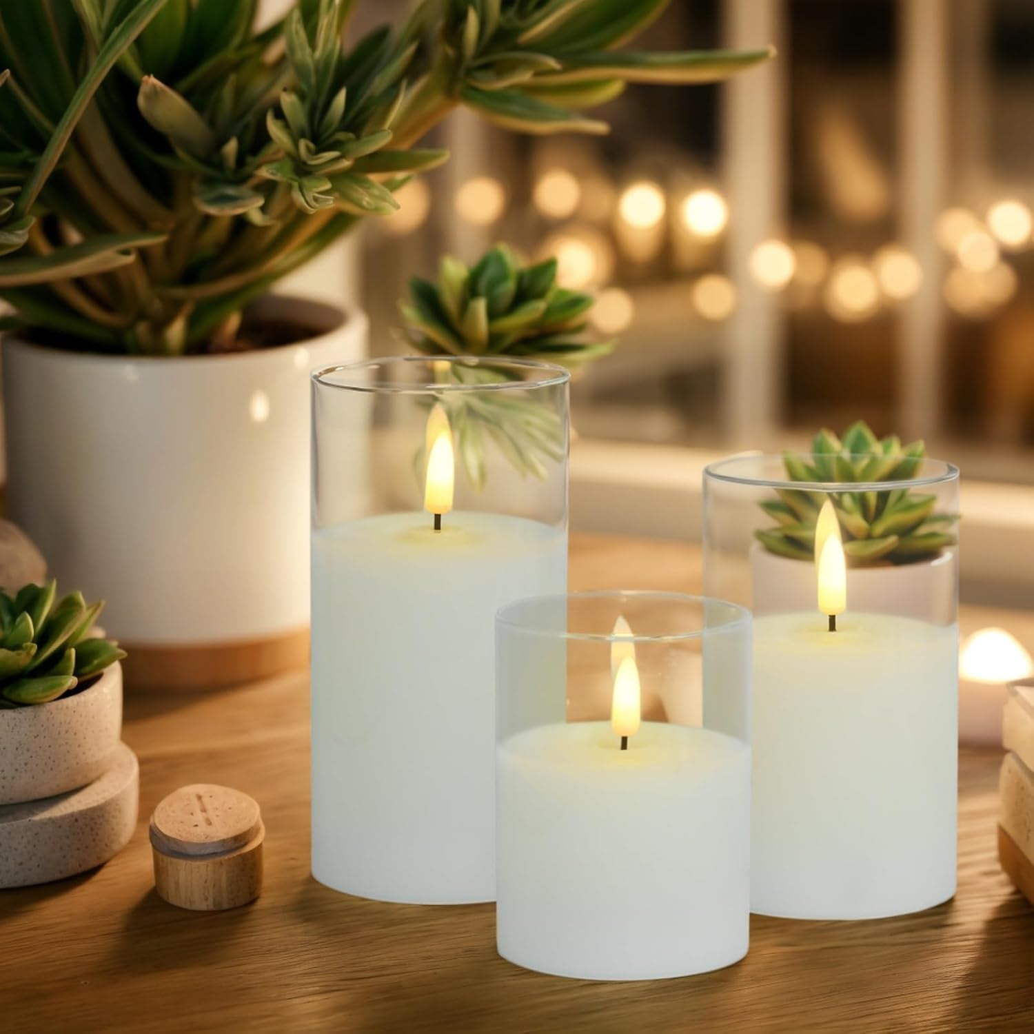 HomWamee Flameless Candle in Glass,  Real Wax  with Remote Control and Timer, Battery Operated Electronic Candles