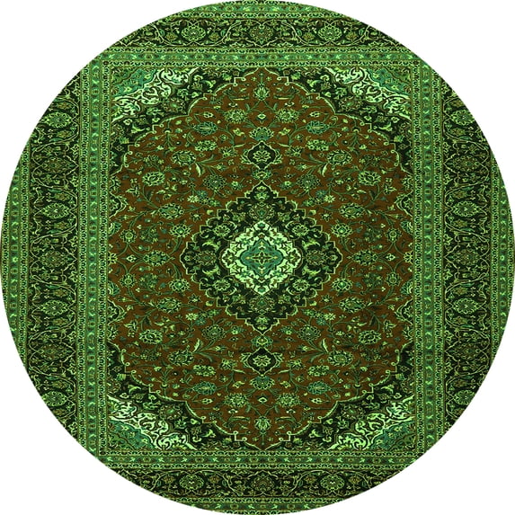 Ahgly Company Indoor Round Medallion Green Traditional Area Rugs, 7' Round