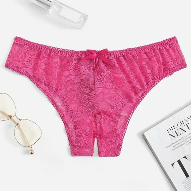 XMMSWDLA Women's Lace Sexy Hollow Open Crotch Panties Underwear Knickers  Lingerie Thongs Hot Pink XL Girls Underwear