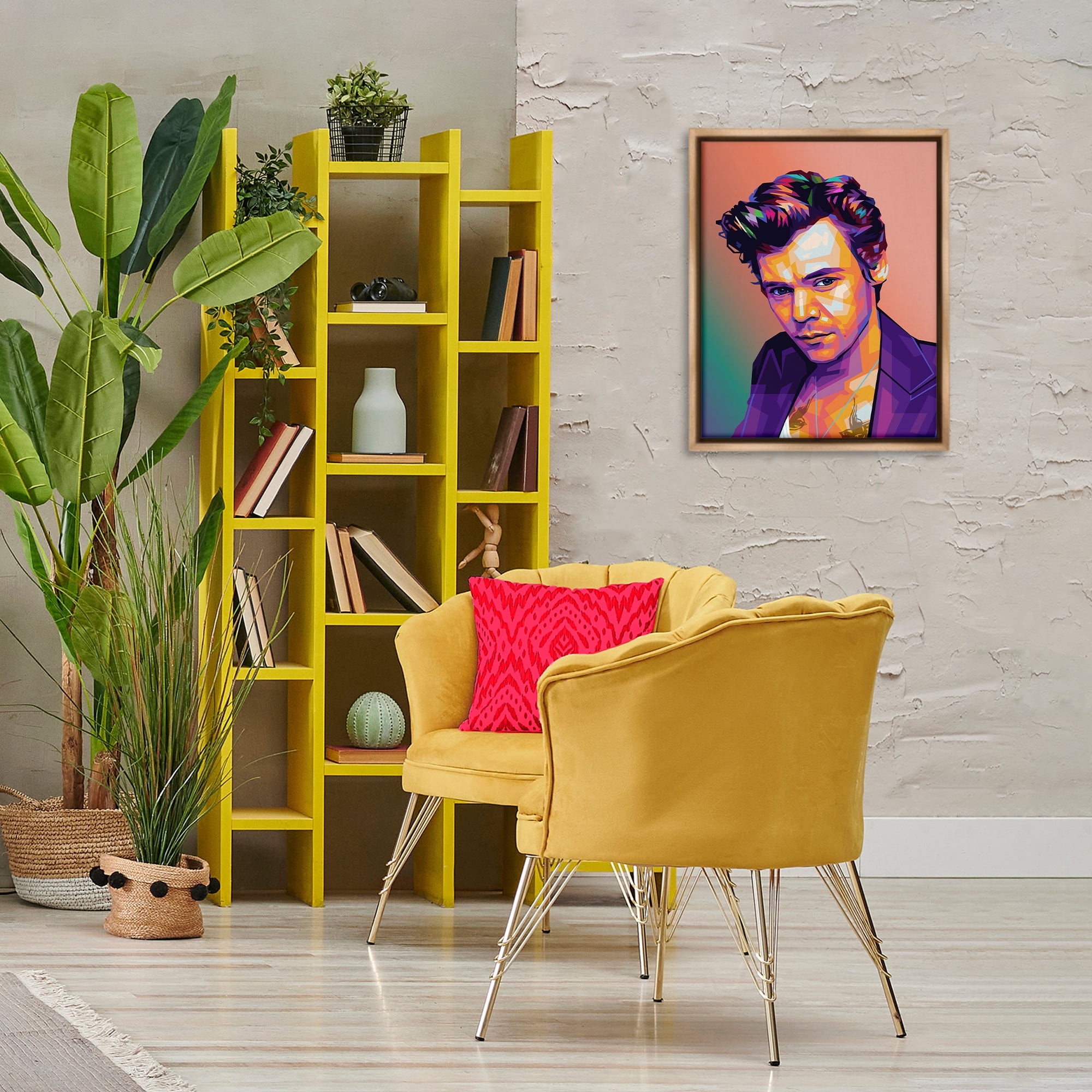Stupell Industries Peach & Purple Harry People Painting Brown Floater Framed Canvas Art Print Wall Art, 17 x 21