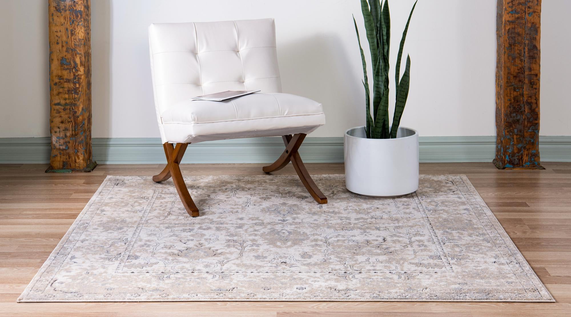 4 Ft Square Ivory Low-Pile Rug Perfect for Living Rooms Kitchens Rugs.com Oregon Collection Rug Entryways