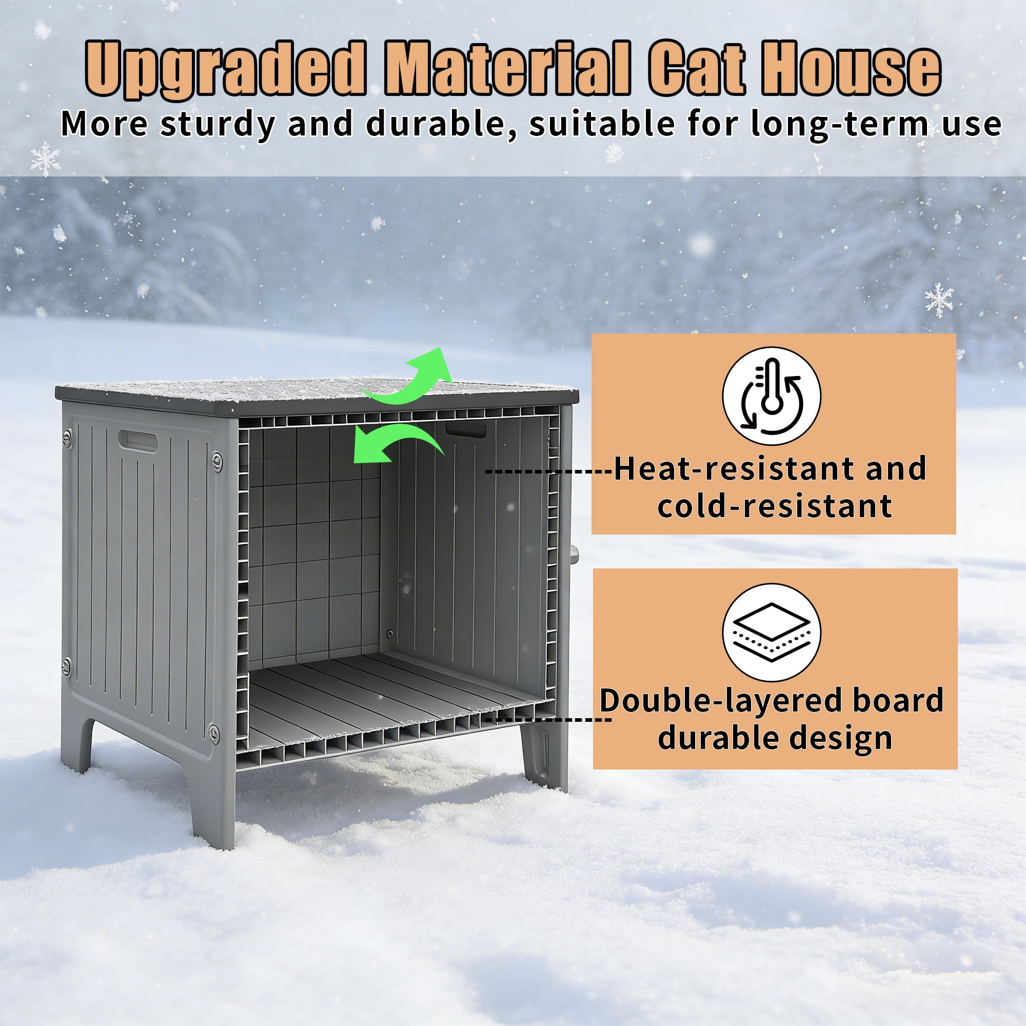 Waterproof Cat House for Outdoor Cats, Insulated Outdoor Cat House with Soft Mat, Elevated Feral Cat House Outdoor Indoor, Safe Escape Door, Spacious and Clean Easily