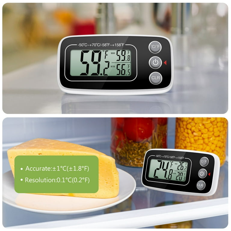  Mini Refrigerator Fridge Thermometer, 2 Pack Digital Freezer  Thermometer Waterproof Room Thermometer with Hook, Large LCD Display : Home  & Kitchen
