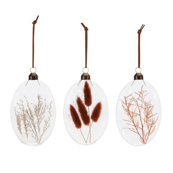 Melrose Dried Floral Glass Christmas Ornaments - 5.5" - Multi-Color -12ct