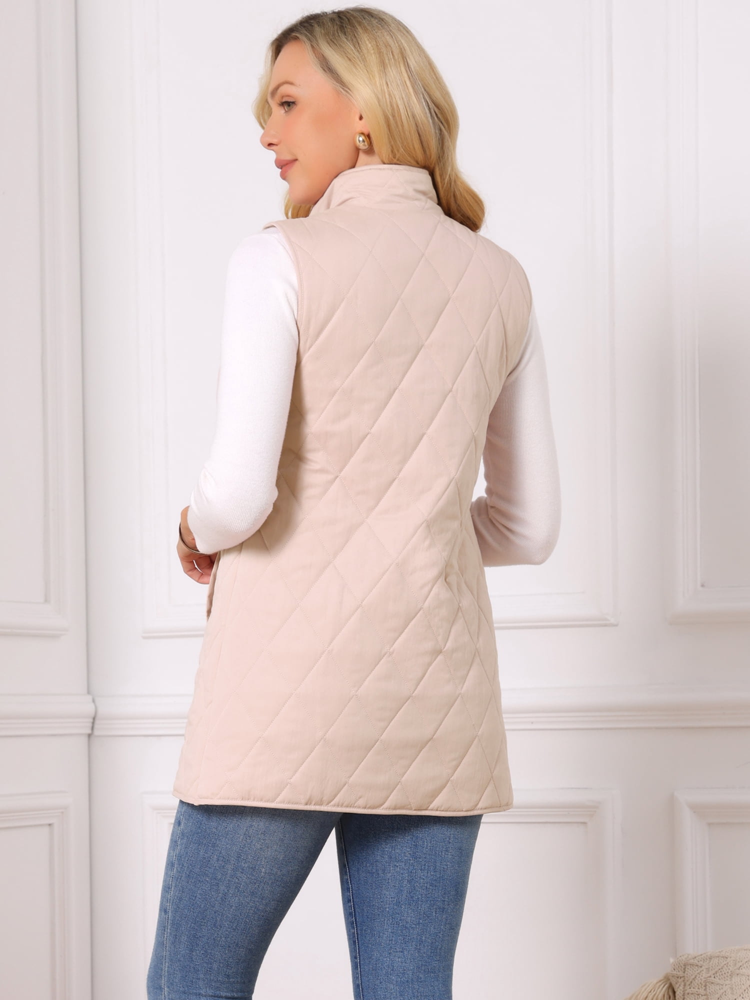 DARING DIVA Women's Stand Collar Sleeveless Puffy Jacket Lightweight Gilet M Pink