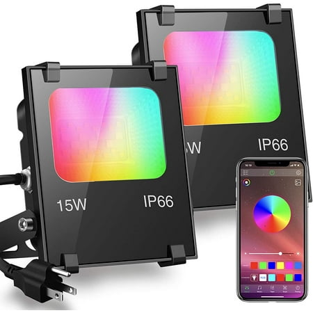 

LED Flood Light 100W Equivalent RGB Color Changing Outdoor Smart Floodlights RGBW 2700K Warm White & 16 Million Colors 20 Modes Grouping Timing IP66 Waterproof (2 Pack)