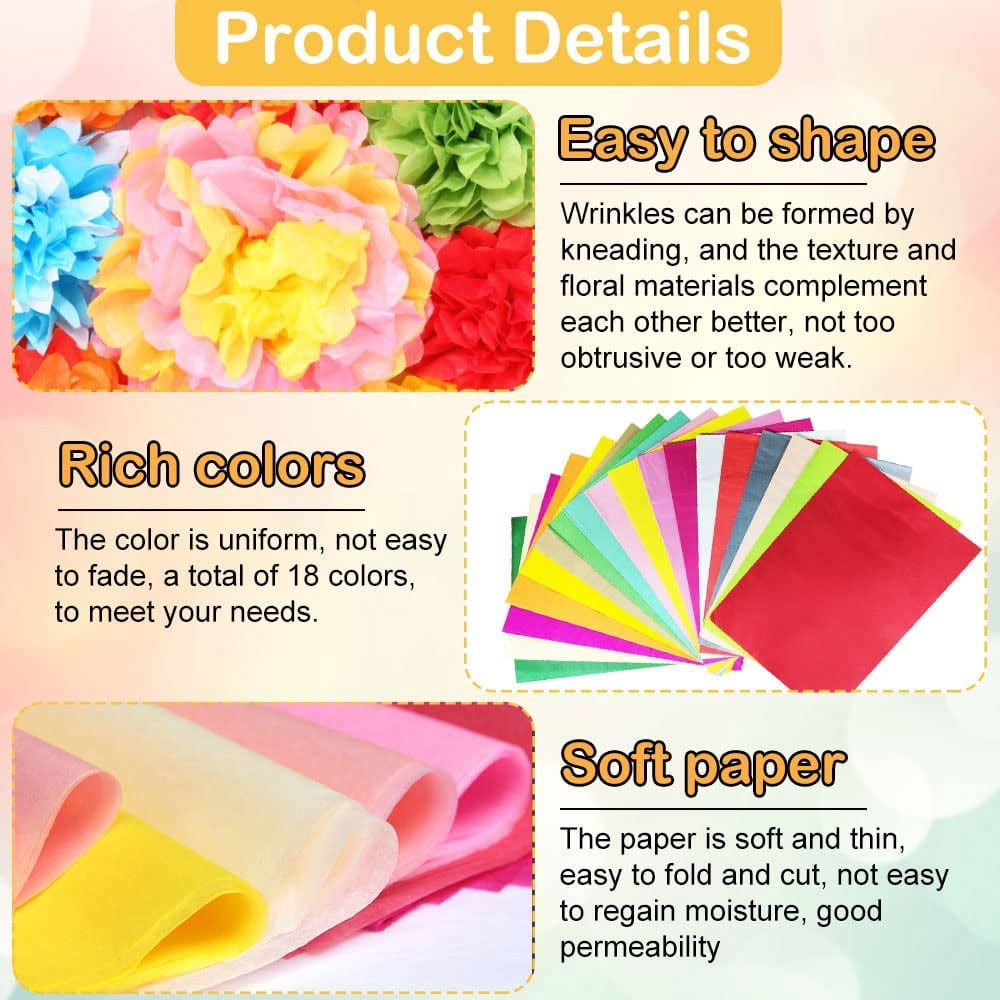 BUZIFU 72 Sheets Multi Coloured Tissue Paper, 50x70cm Tissue Paper Sheets Art Crafting Crepe Paper Large Tissue Paper for Gift Wrapping, Kids Art Crafting, Packaging, Party Decoration,18 Colors