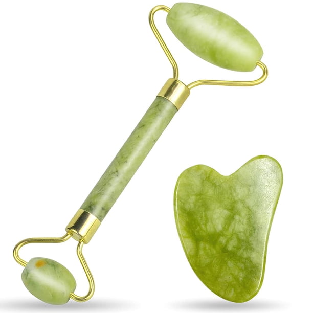Set de herramientas faciales y rodillo de jade Dsenfurn Gua Sha 100% natural