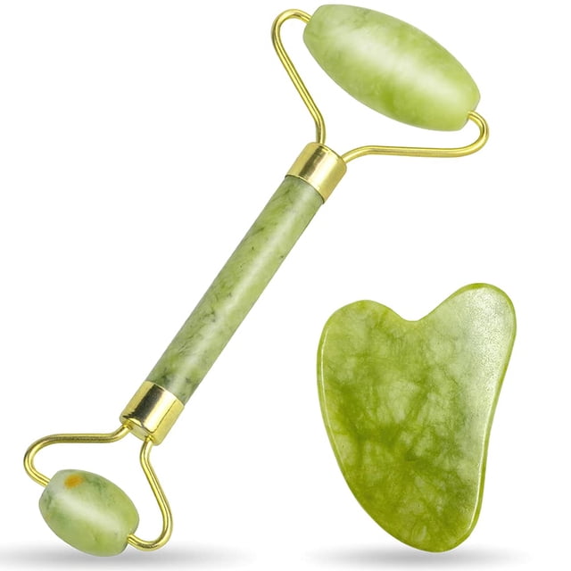 Set de herramientas faciales y rodillo de jade Dsenfurn Gua Sha 100% natural