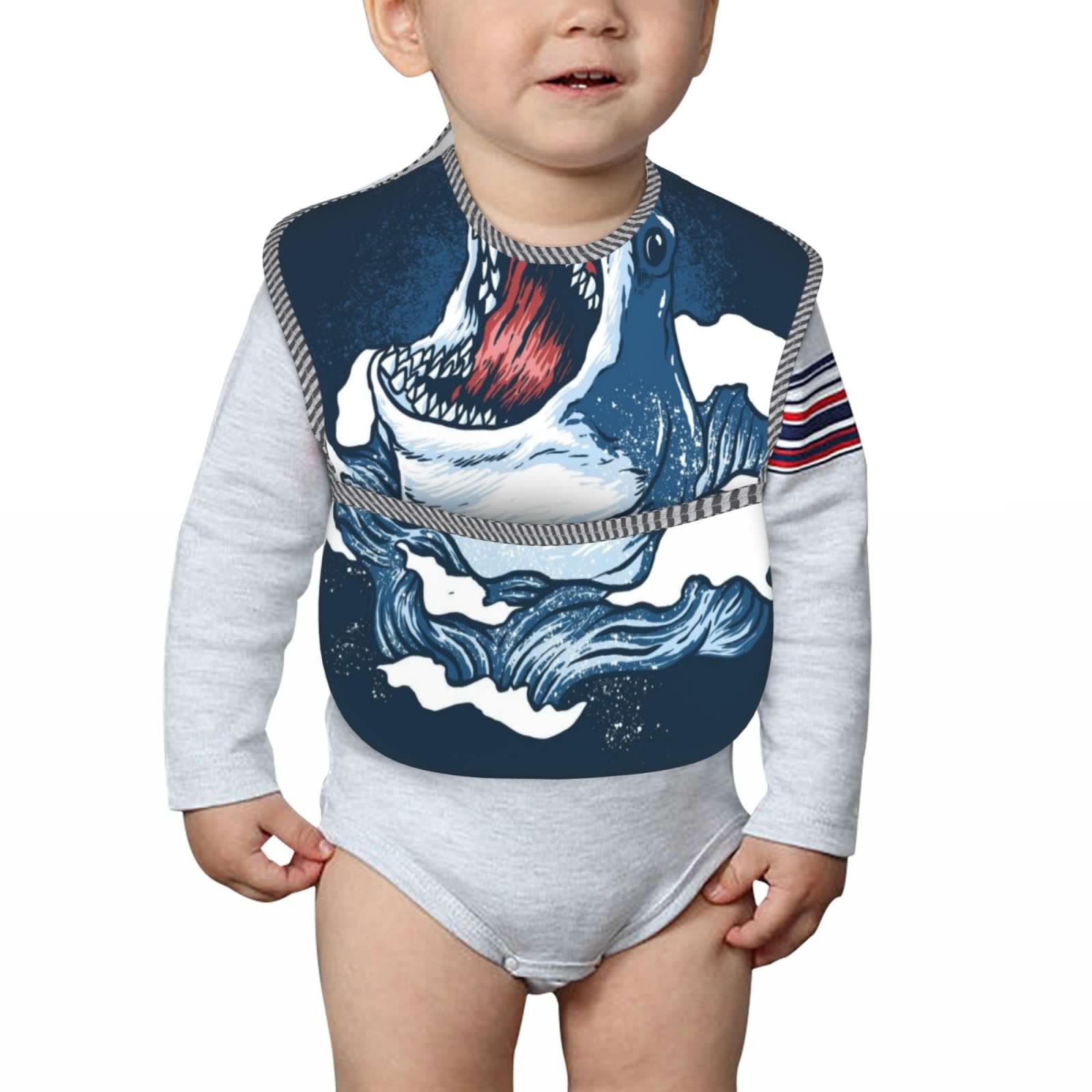 thumbnail image 6 of Bingfone Mess-Proof Baby Bib - Waterproof Bib For Baby Boy Or Girl With Food Catcher Pocket, Unisex-Shark, 6 of 8