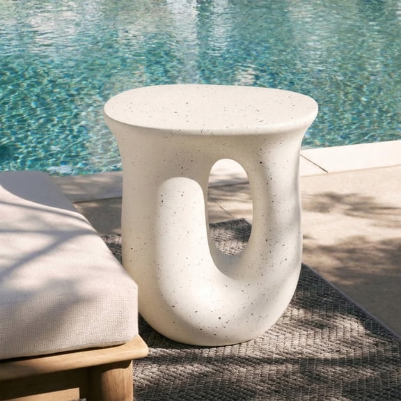 Christopher Knight Home 18" Outdoor MGO Travertine Look Terrazzo Accent Side Table for Garden, White