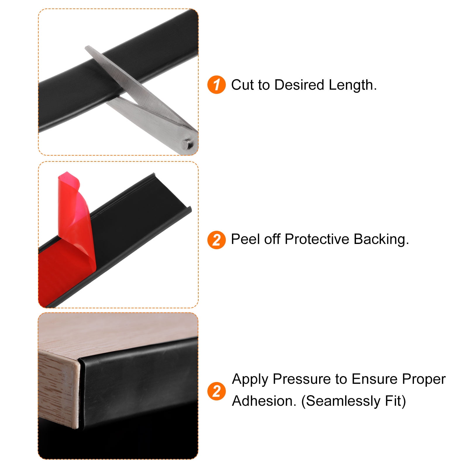 Uxcell 30mm x 3000mm Flexible TPE Self Adhesive U-Shape Veneer Edging Edge Banding Black