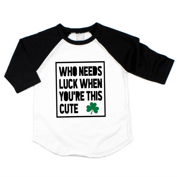 Bump and Beyond Designs Boys St. Patrick's Day Shirt, Who Needs Luck When You're This Cute (Black, 10-12)