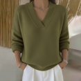 thumbnail image 2 of Aellinatey Sweaters for Women V Neck Casual Knit Solid Color Long Sleeve Sweatshirts Comfy Warm Thick Soft Winter Baggy Clothes, 2 of 9