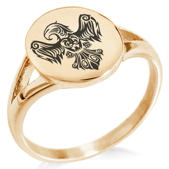 Stainless Steel Aztec Power Strength Courage Rune Minimalist Oval Top Polished Statement Signet Ring