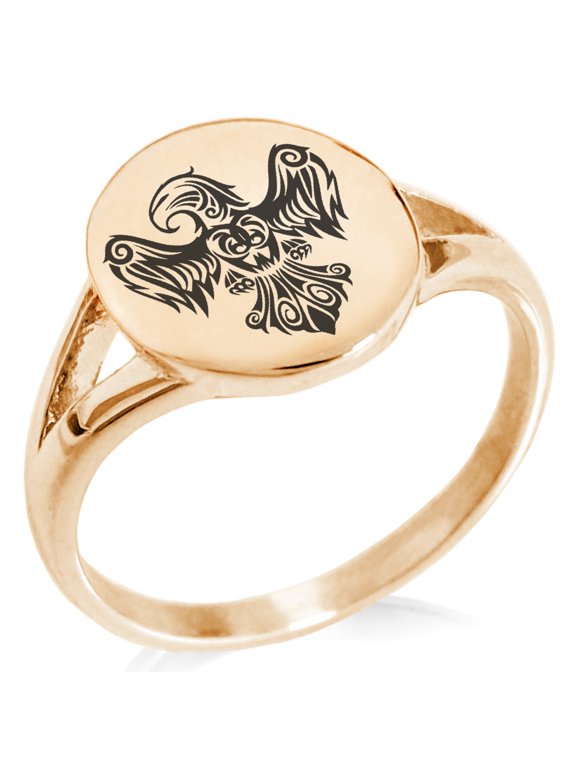 Stainless Steel Aztec Power Strength Courage Rune Minimalist Oval Top Polished Statement Signet Ring