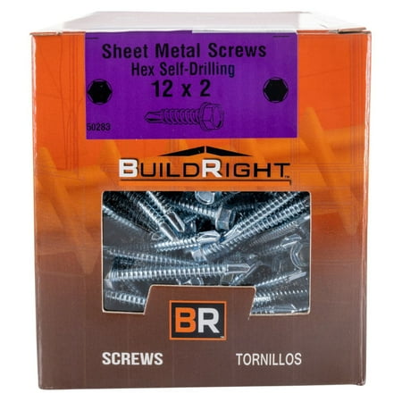 

#12-14 x 2 Zinc Plated Steel Hex Washer Head Self-Drilling Screws SDSHWS-212